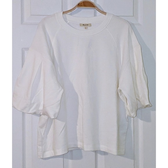 Madewell White Crew Neck Balloon Sleeve Sweatshirt Top Size L NWT $78 - Picture 4 of 11